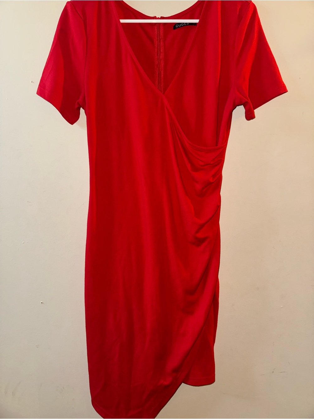 Guess Red Midi Dress with V-Neck and Side Drape
